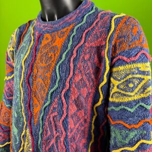 VTG Coogi Australia 3D Knit Sweater Mens L Multicolor Cotton Linen Biggie 90s